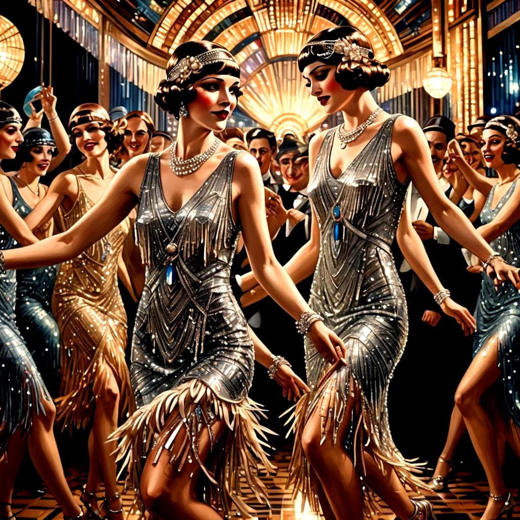 Flapper Girls Dancing the Charleston in 1920s Style