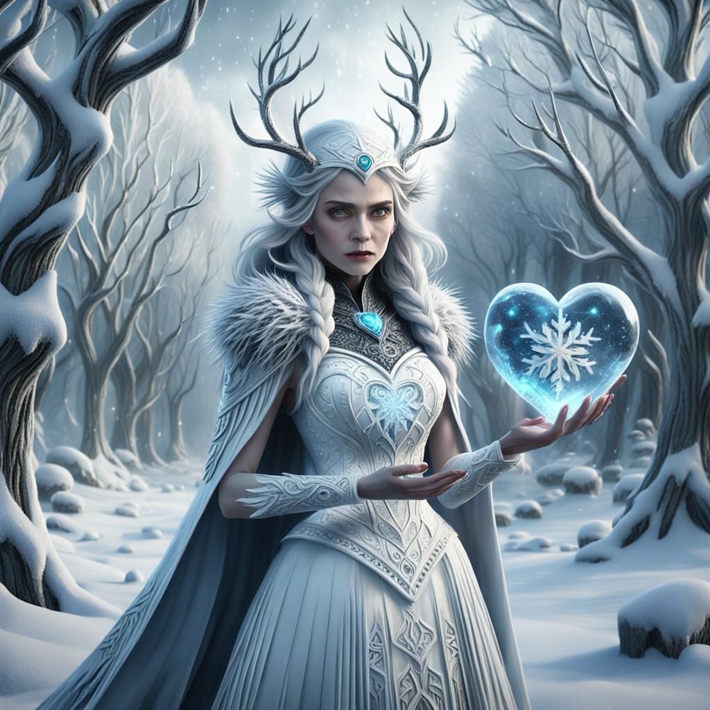 Winter Witch with Frozen Heart in Digital Painting