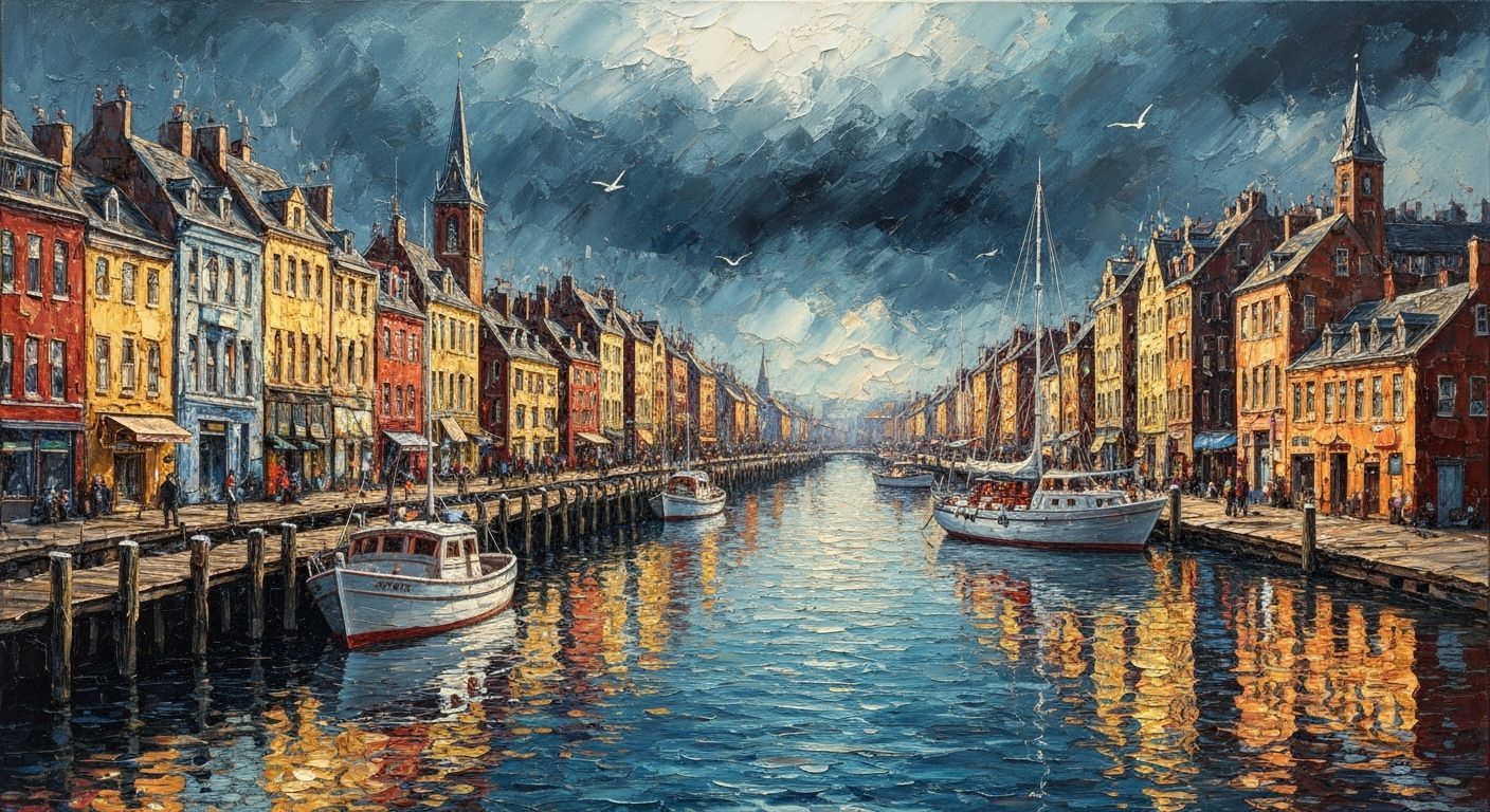 Stormy Cityscape: Detailed Fantasy Art in Acrylic