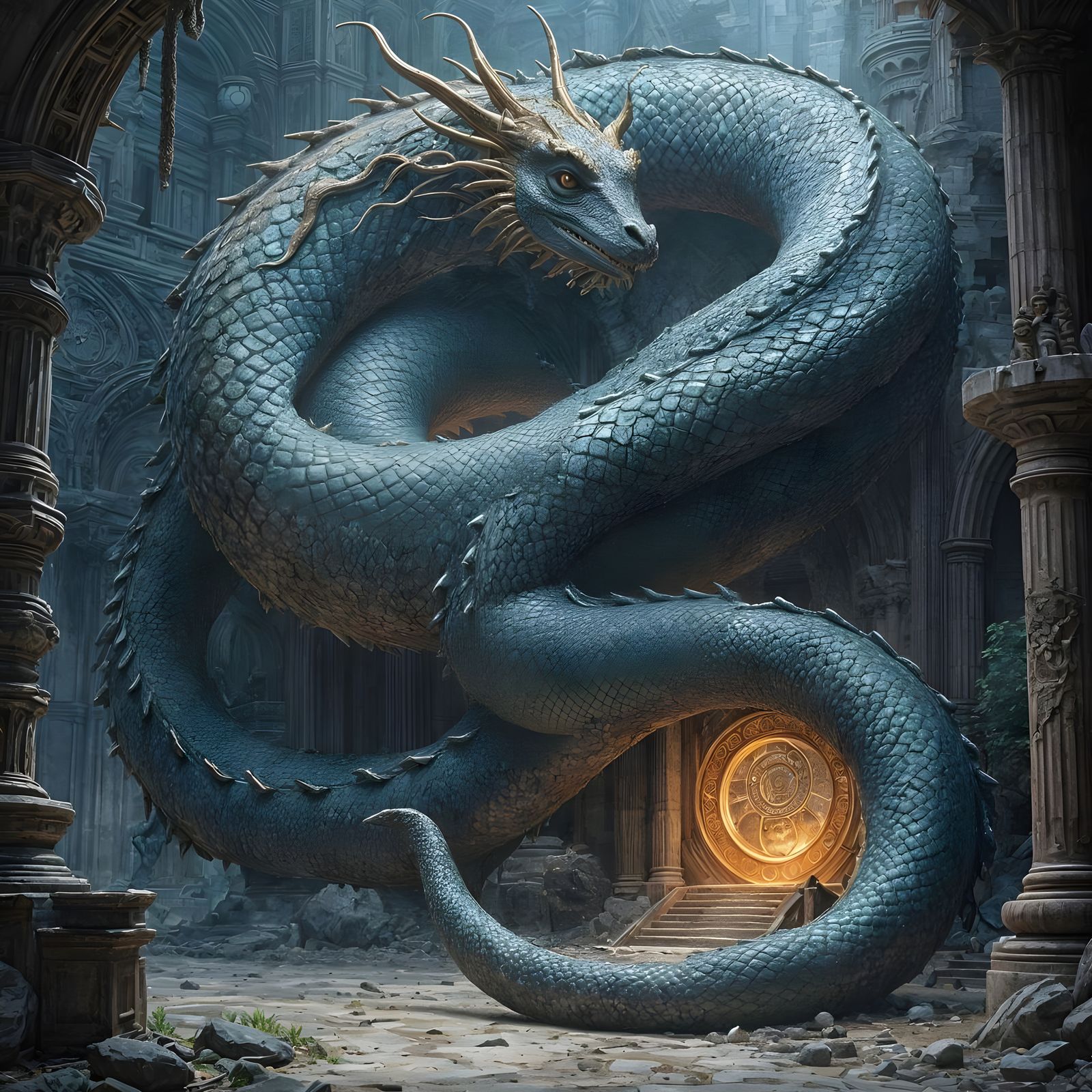 Ancient Dragon Guards Celestial Observatory with Cosmic Horr...