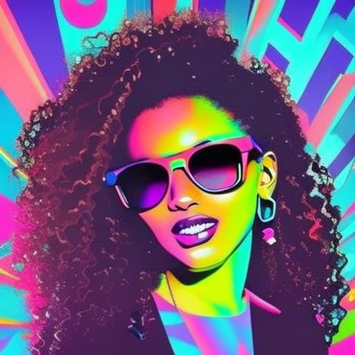 African Girl in 80s Neon Graffiti Style