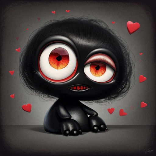 Surreal Chibi Character with Enormous Eyes and Vintage Backg...