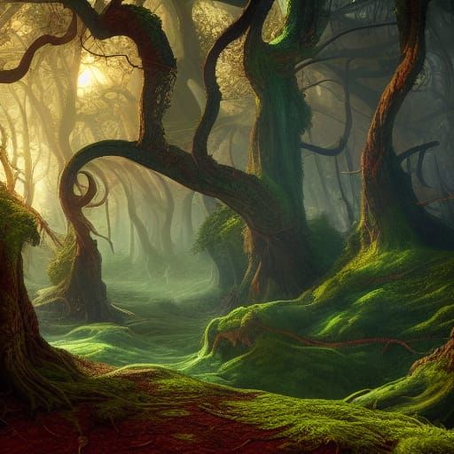 Detailed Fantasy Forest Matte Painting in 8K