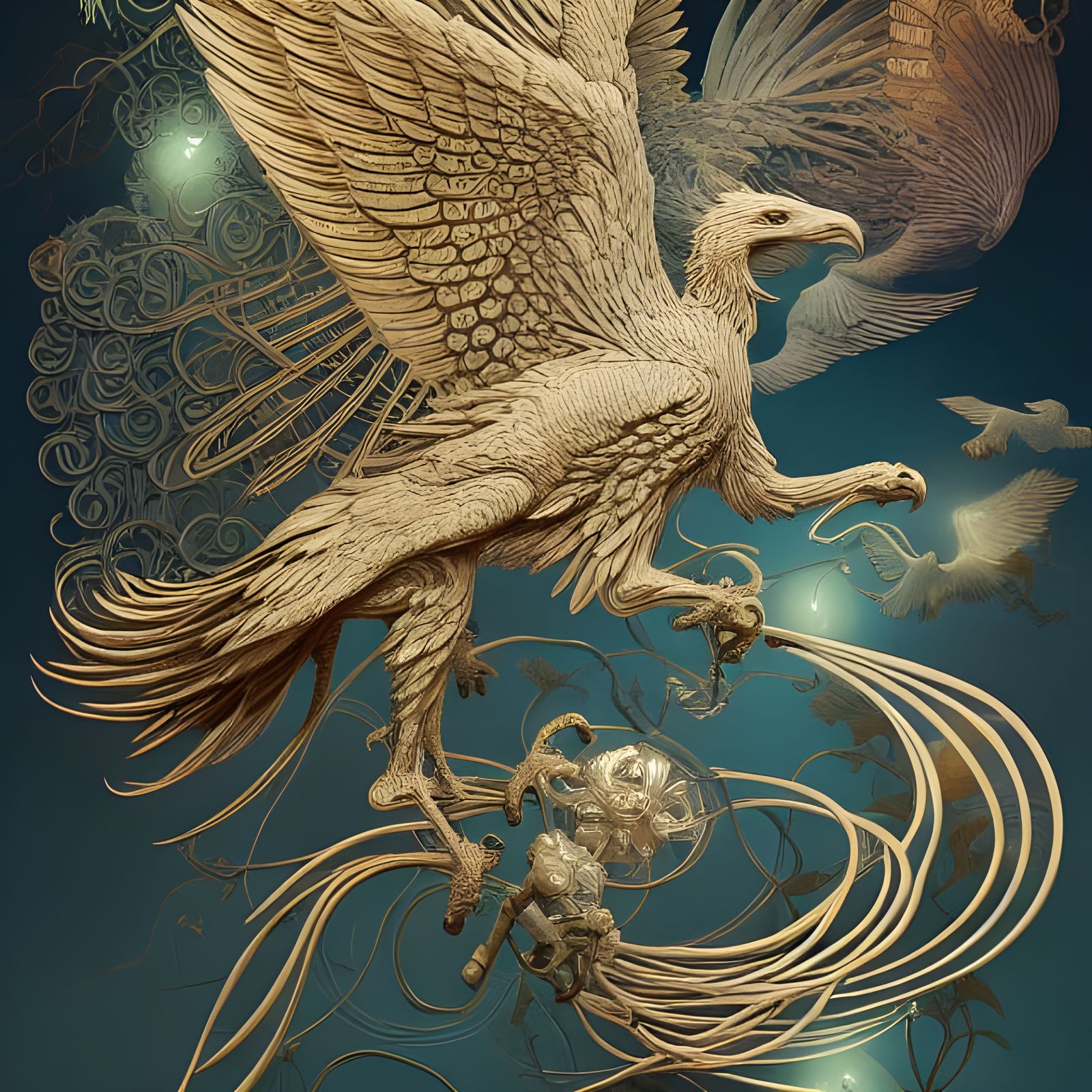 Soaring Griffin in Detailed Illustrative Style