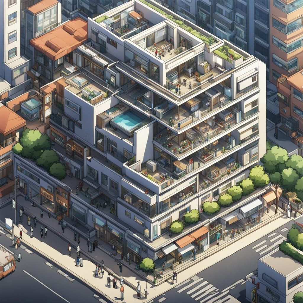 Anime X-Ray View of a Multicultural Building