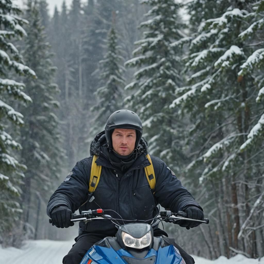 Snowmobile Rider in Winter Landscape