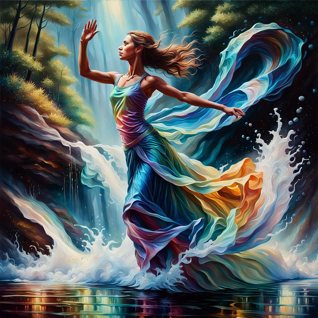 An oil painting depicting  lustrous hues that dance across surfaces, capturing the enchantment and magic of iridescent t...