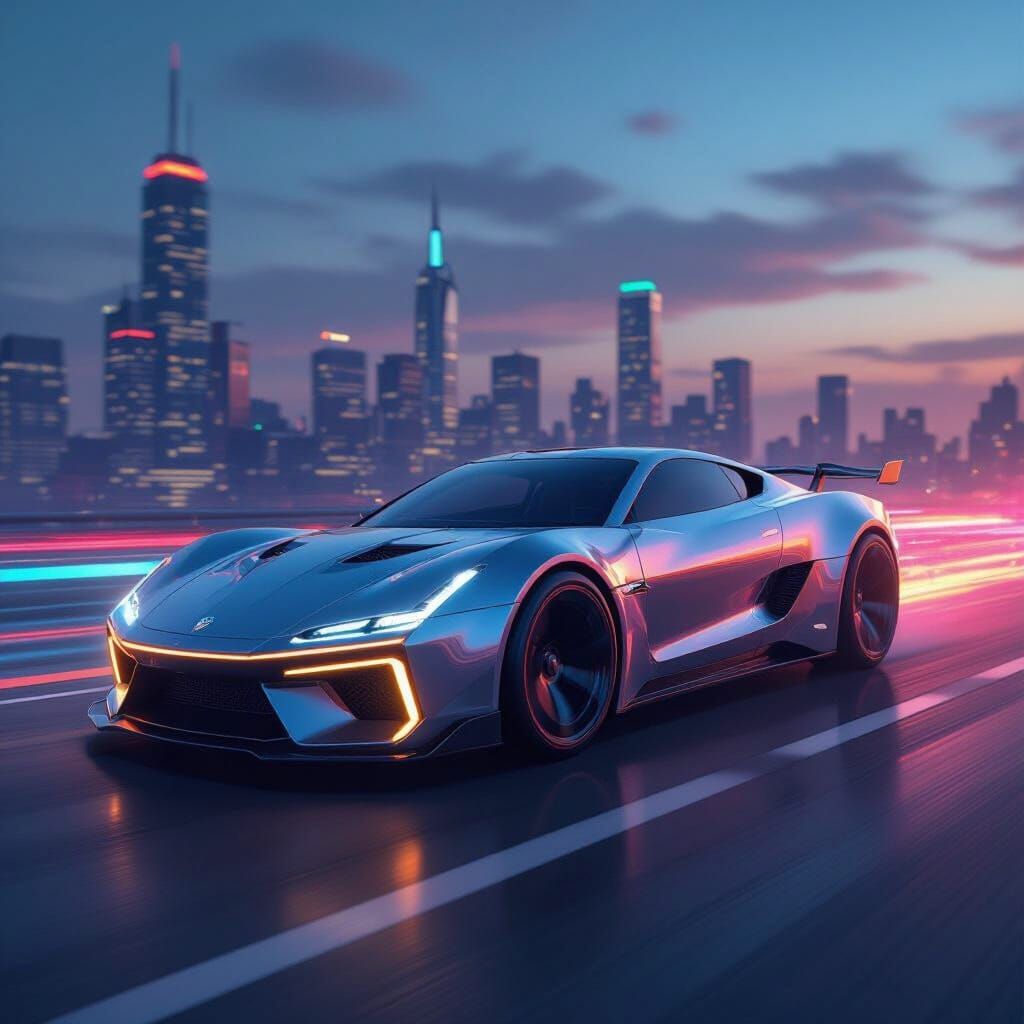 Hot Wheels Car Speeds Through Cyberpunk City