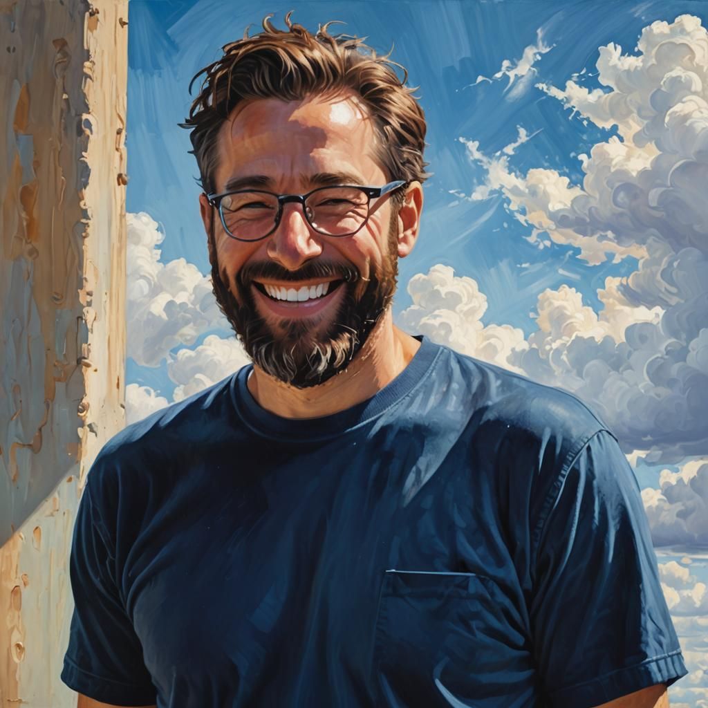 Smiling Bearded Man in Neo-Impressionist Oil Painting