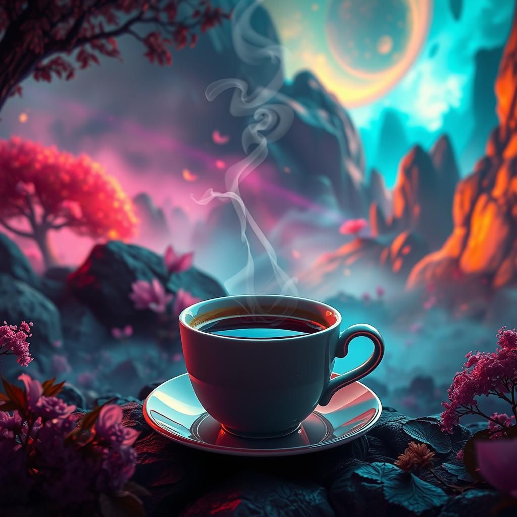 Mystical Coffee Cup in Matte Painting Style