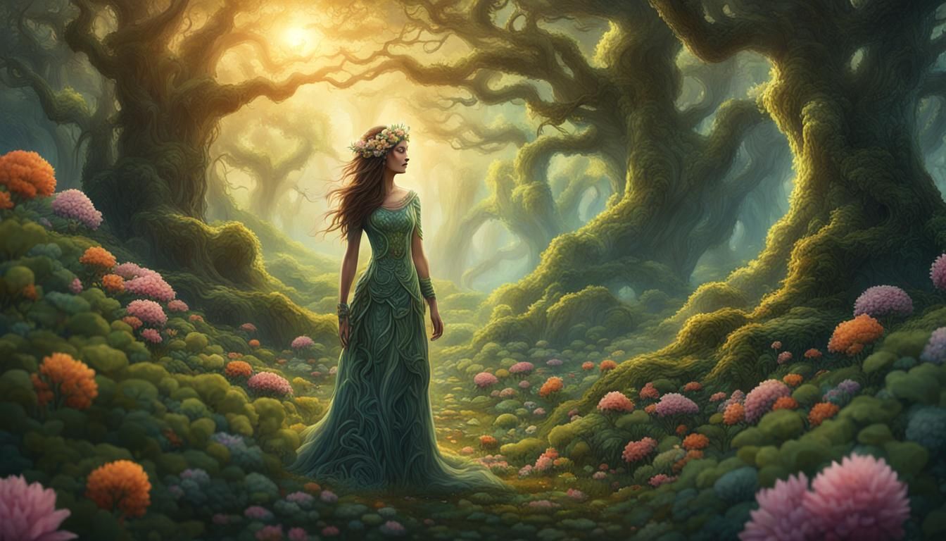 Fantasy Art Flower Goddess in Forest, 4K