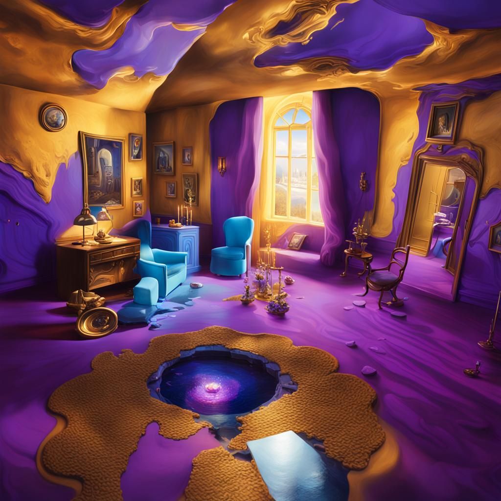 Dreamlike Surrealist Room with Melting Door