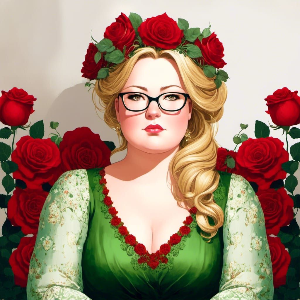 Anime Portrait of Blonde Woman with Rose Crown