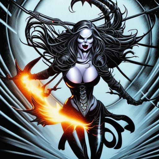 Lady Death Soars in Explosive Comic Book Art