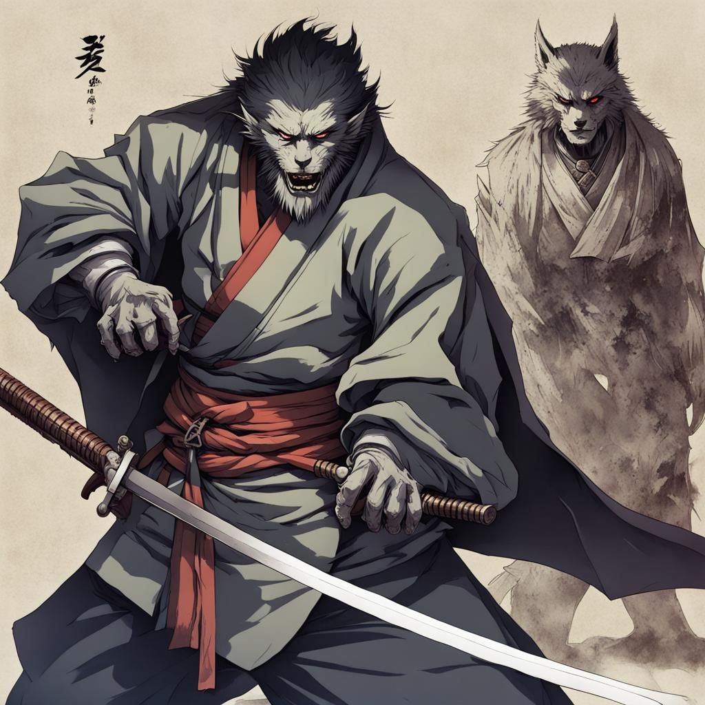 Wolfman Samurai in Anime Style