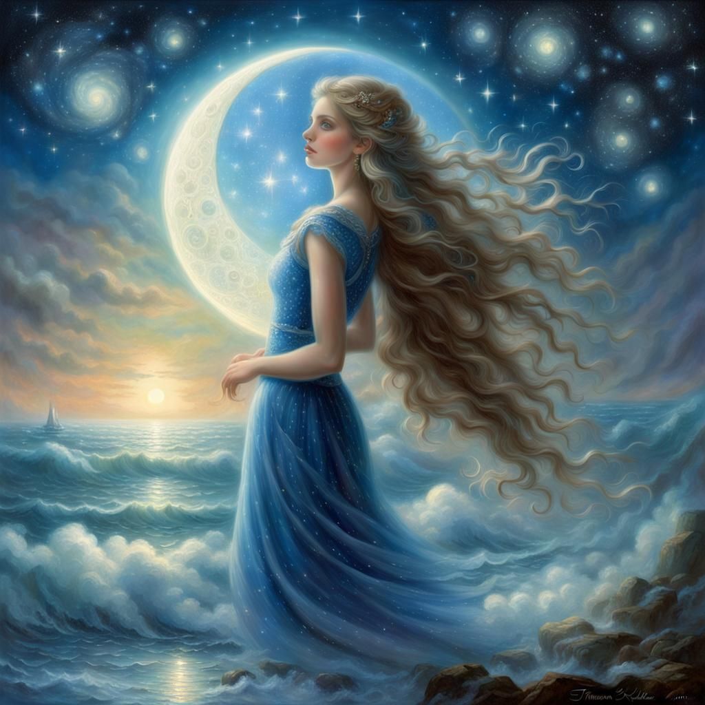 Ethereal Moon Girl Merging into the Universe