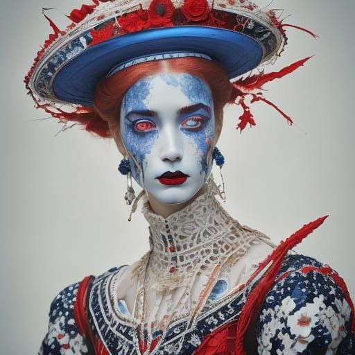 Woman with Pink Lipstick and Vivid Makeup