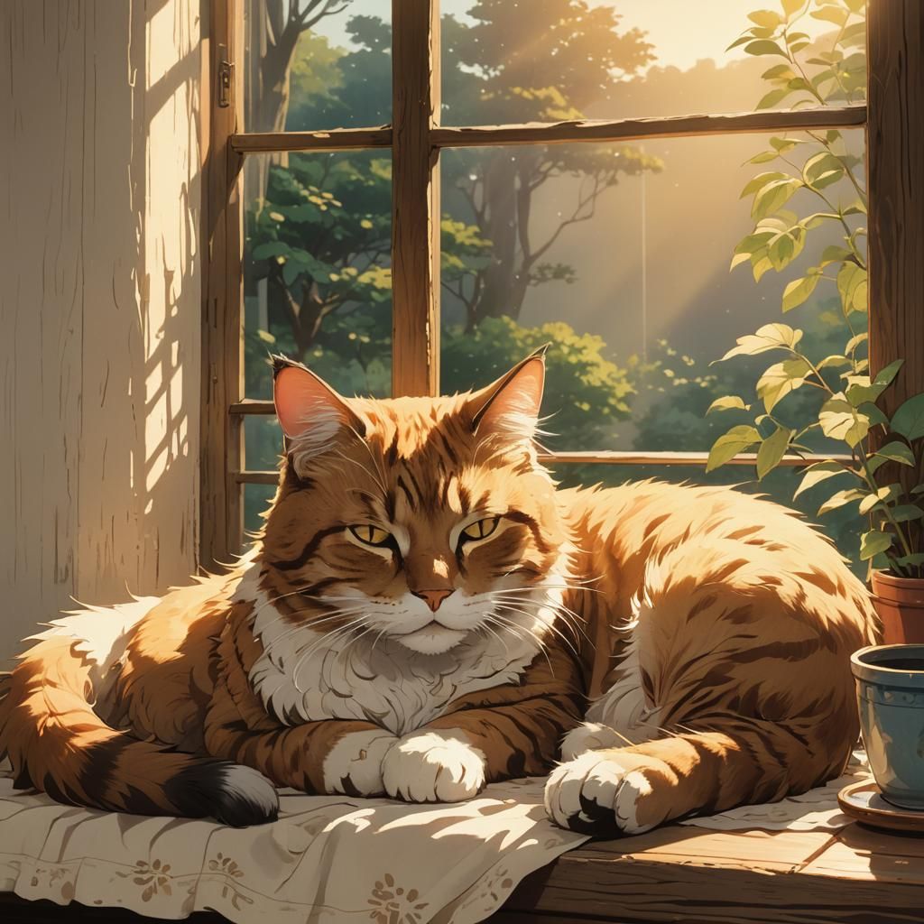 Cat Sleeping in Sunlight: Studio Ghibli Anime