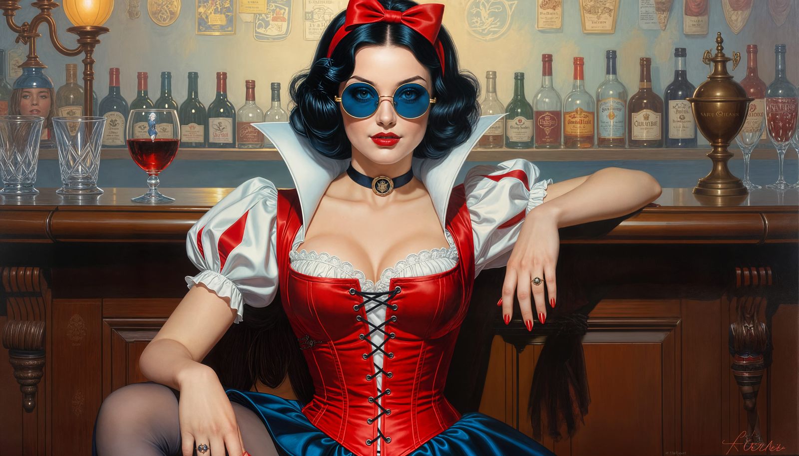 Snow White in Red Corset: Fantasy Oil Painting