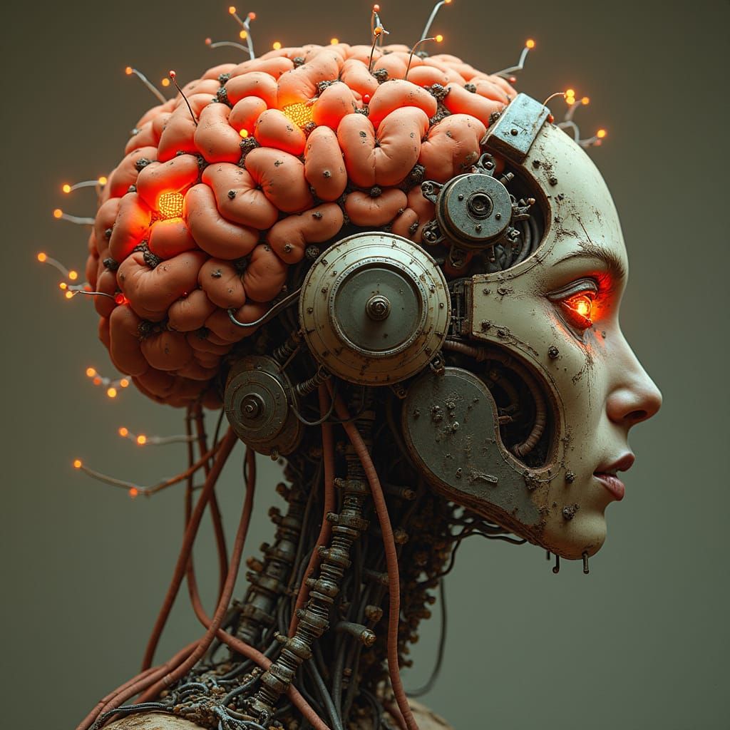 Retro-Futuristic Brain Constructed from Vintage Electronics