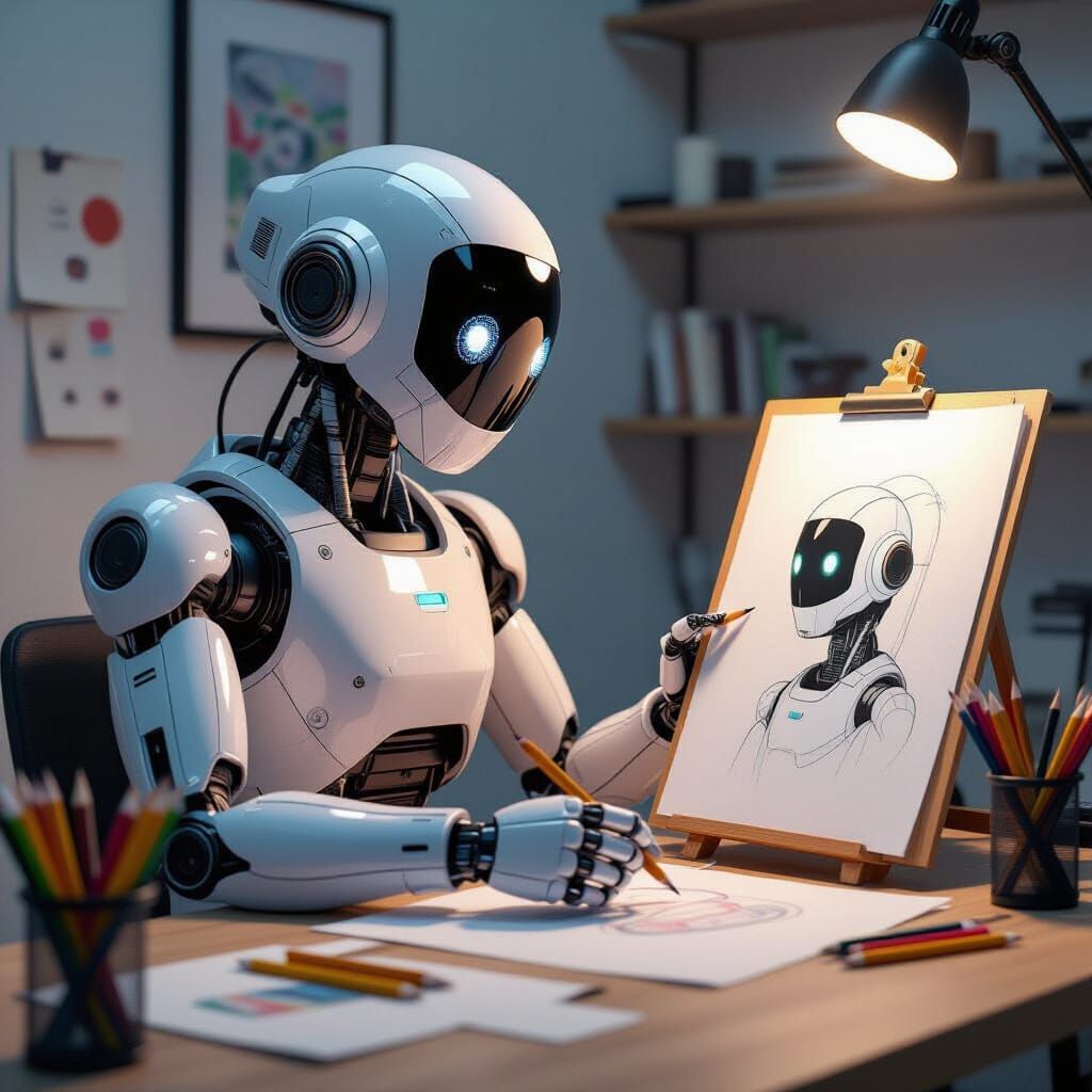 Robot Artist Creates Self-Portrait in Retro-Futuristic Style