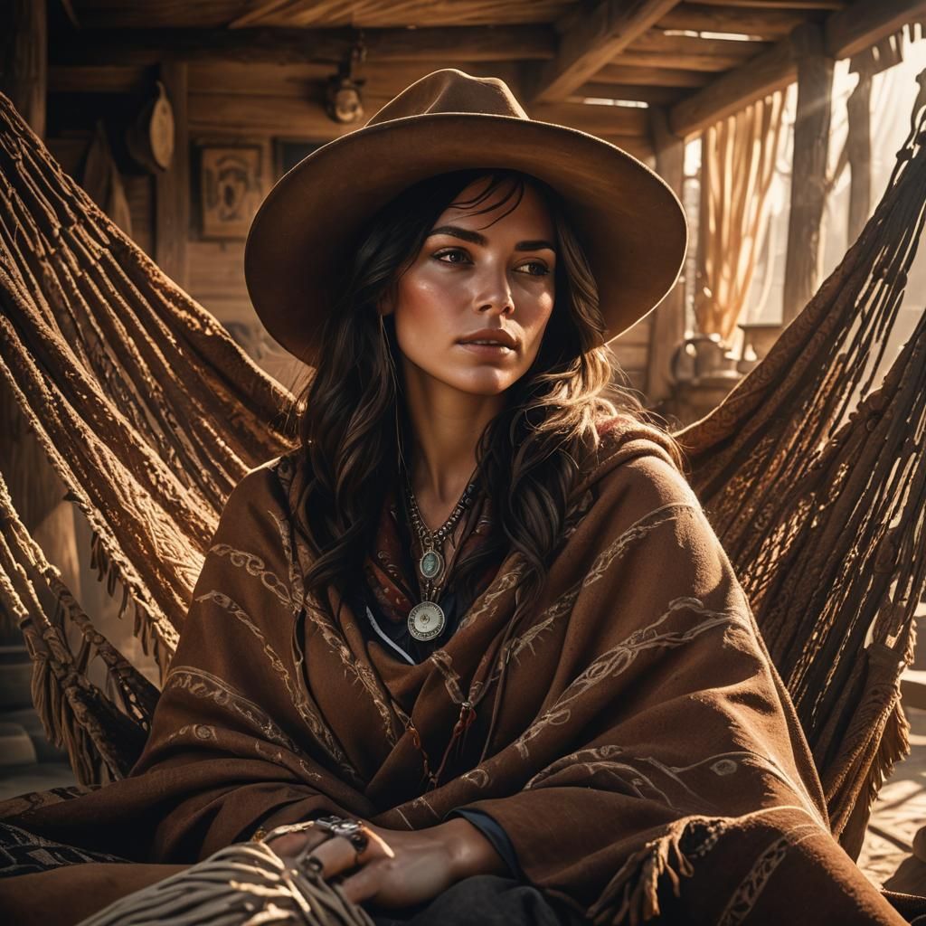 Brunette Cowgirl in Hammock with Western Details