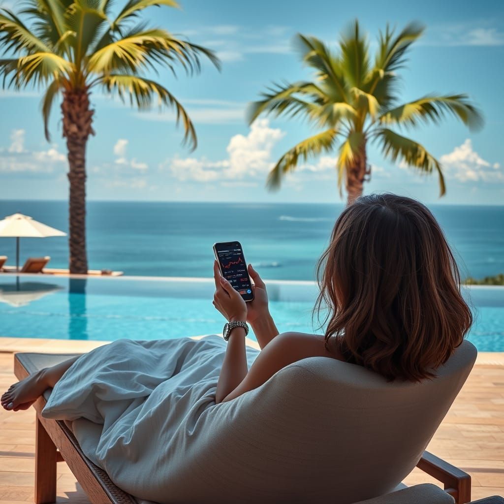 Relaxed Poolside Scene with Forex Trader