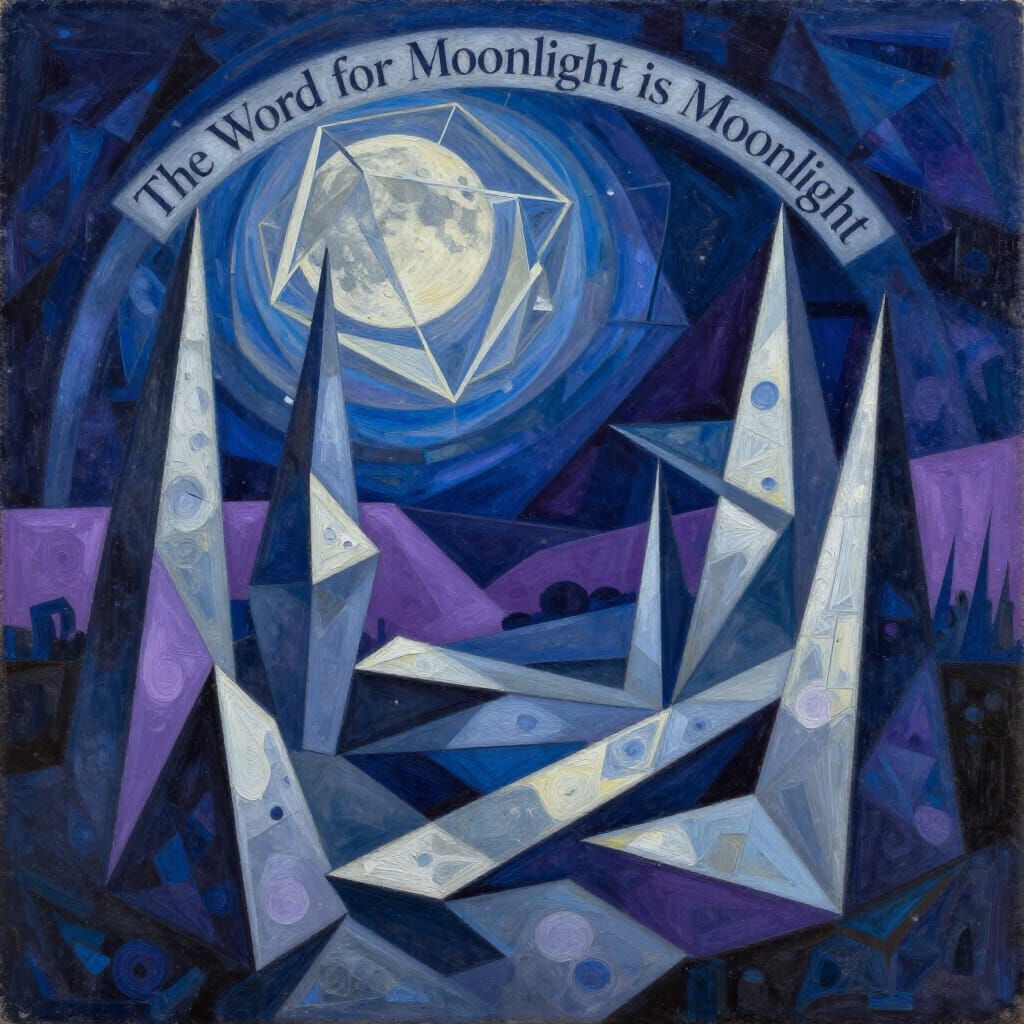 Geometric Night Landscape in Cubist Style with Art Deco Titl...