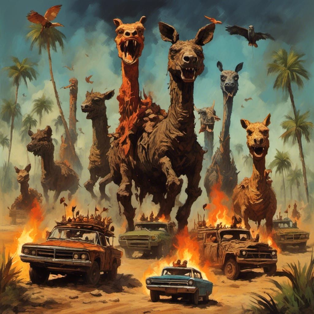 Apocalyptic Parade with Animals and Explosions