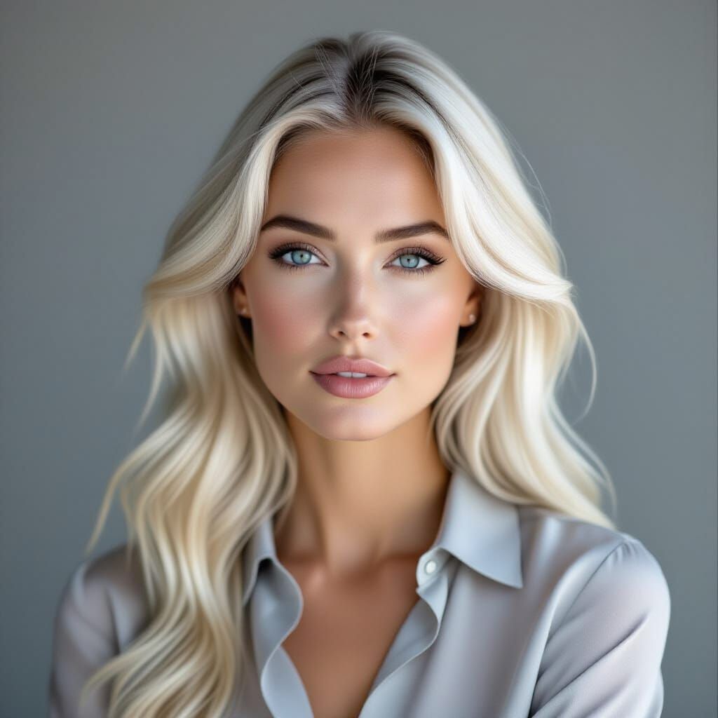 A professional studio portrait with soft, natural lighting a...