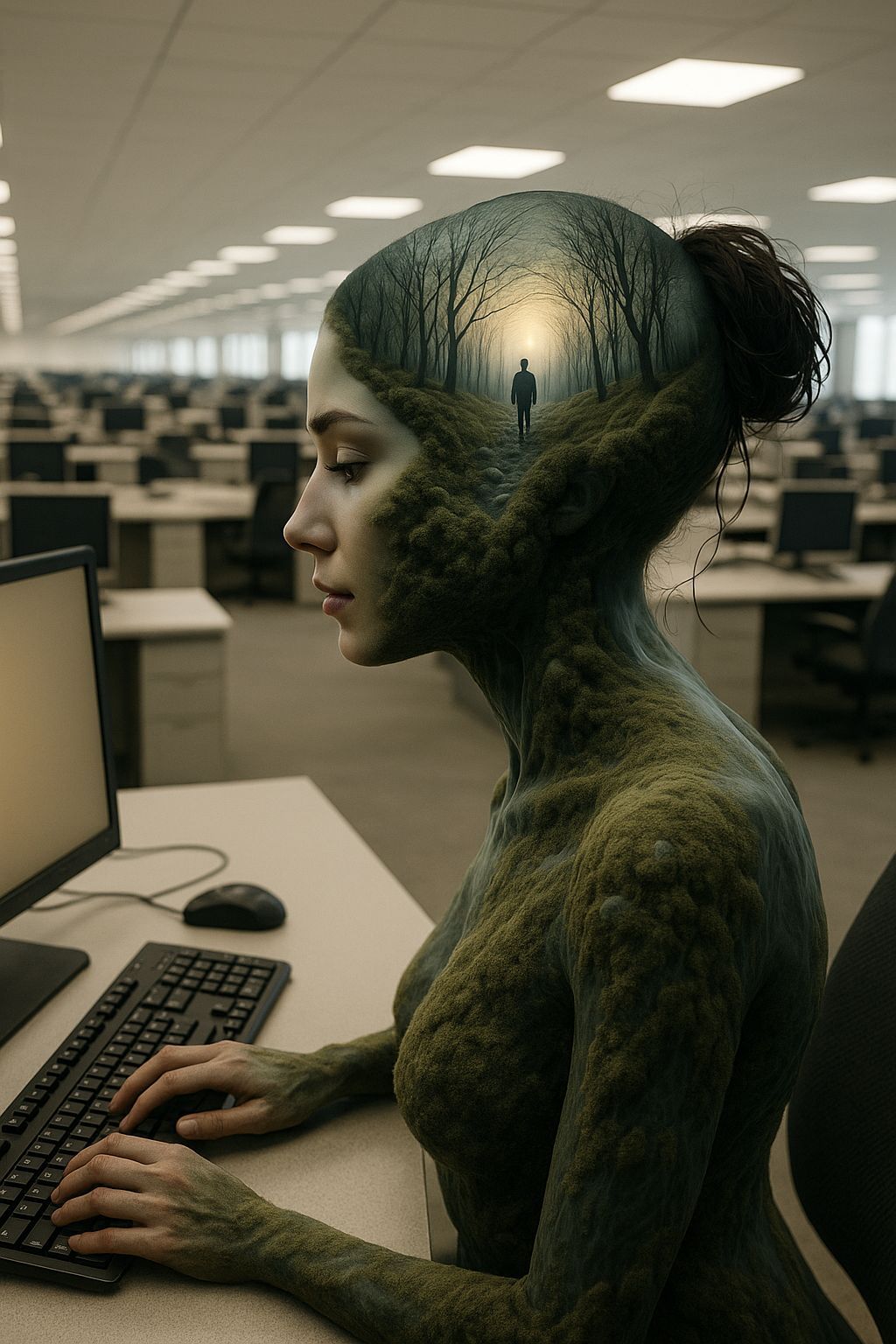 Hyperealistic Digital Art of a Character in a Never-Ending O...