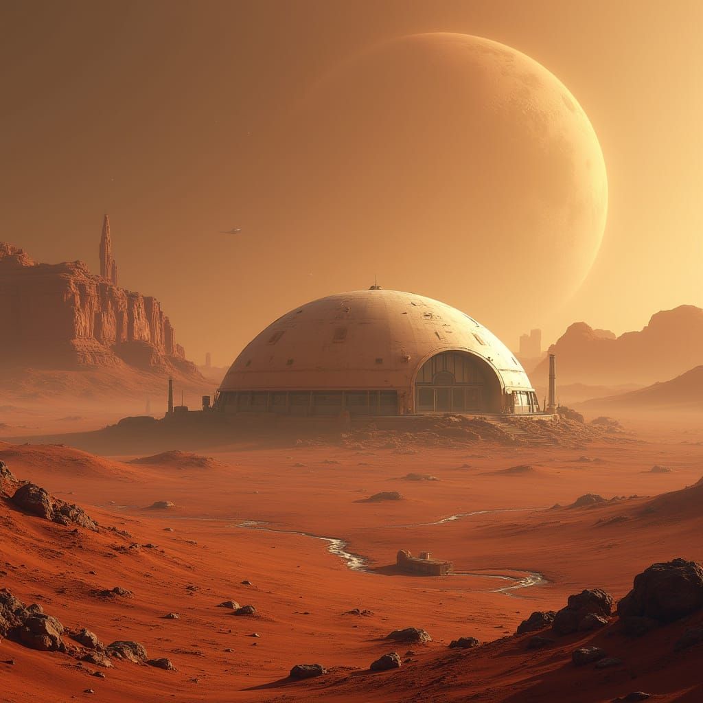 Mars Colony Dome Under Alien Sky