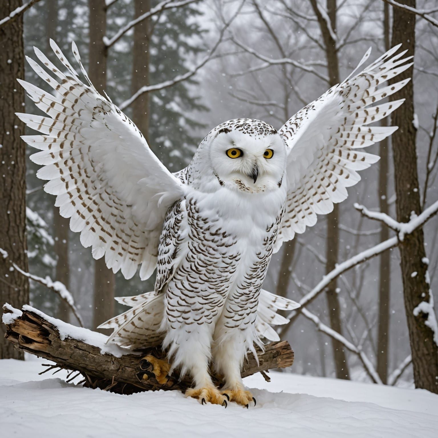 Majestic Snow Owl Descends into Winter Wonderland