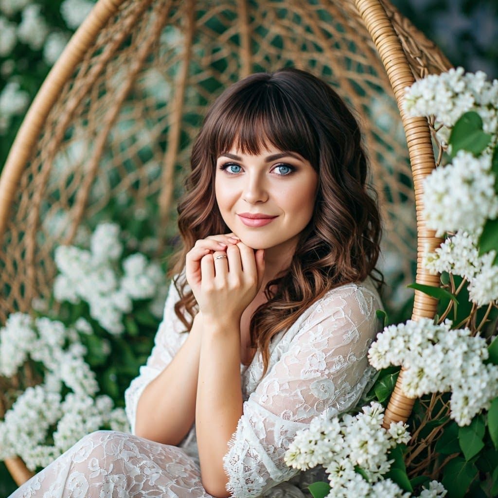 Woman in Lilacs: Sfumato and Fluid Art Portrait