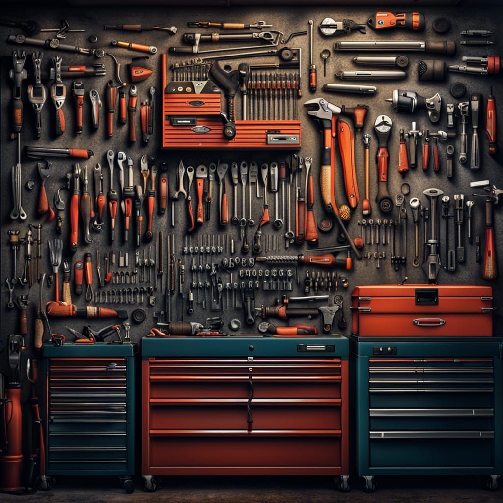 Organized Mechanic Tools in Hyperrealistic Style