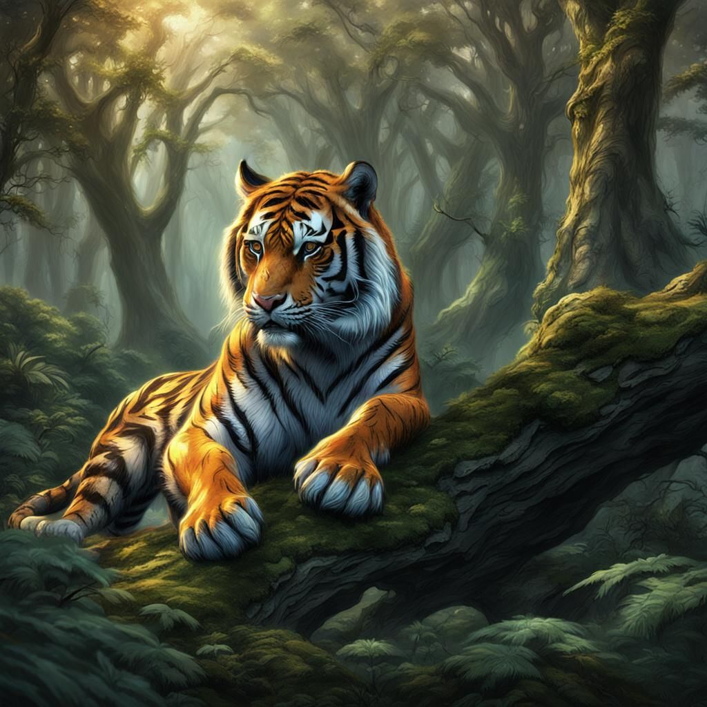 Tiger in Forest, Luis Royo Style Art