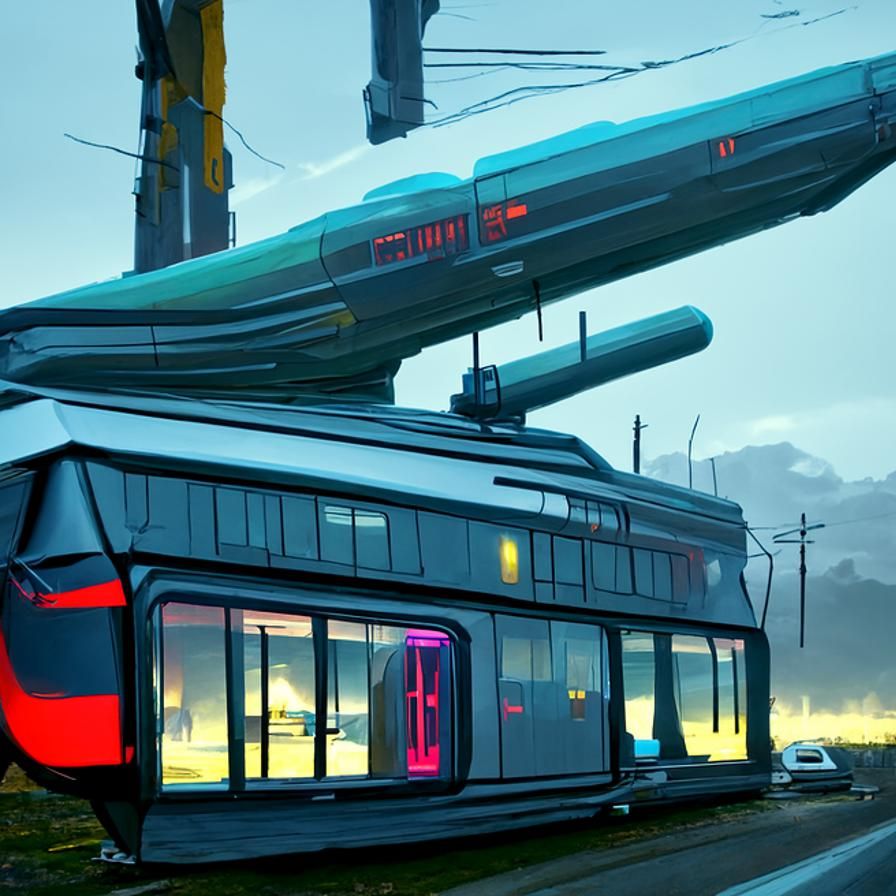 Futuristic Maglev Tram in Retrofuturistic Style