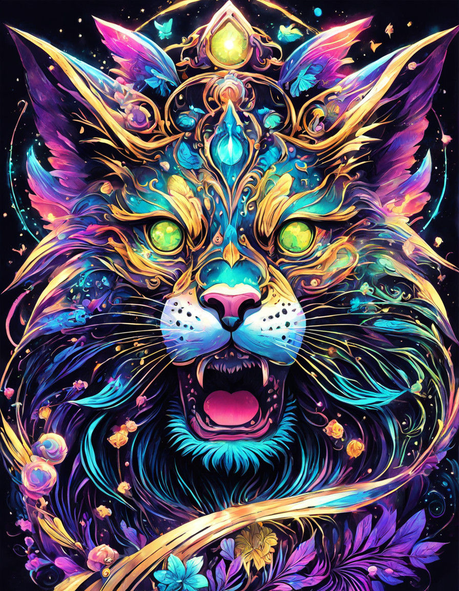 Majestic Lion in Cosmic Medieval Fantasy