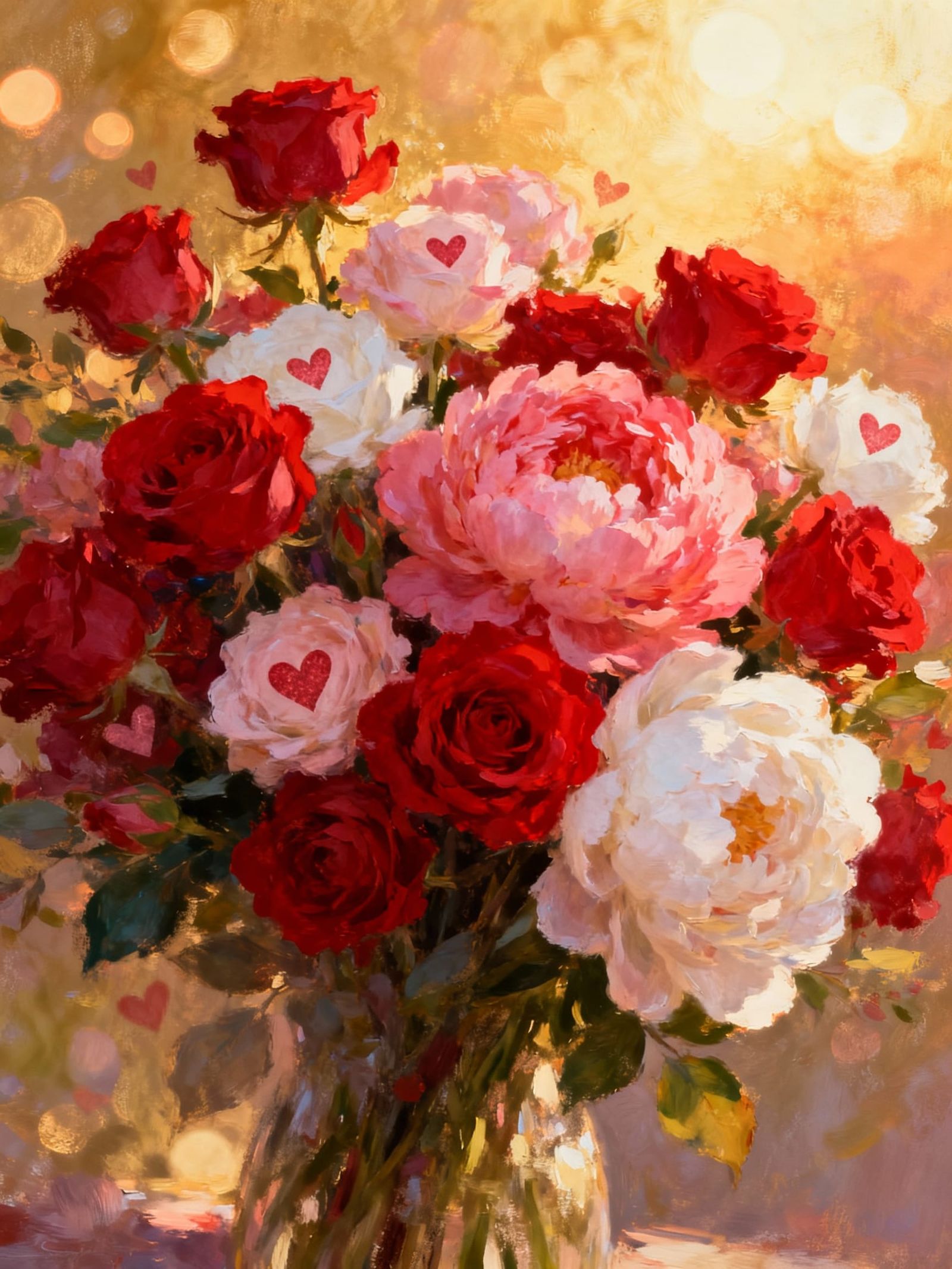 Romantic Valentine's Day Floral Postcard with Golden Light