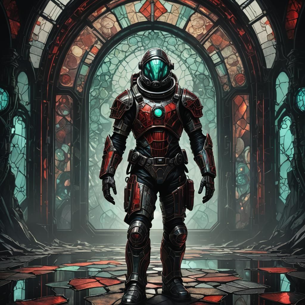 Biomechanical Astronaut in Stained Glass Armor
