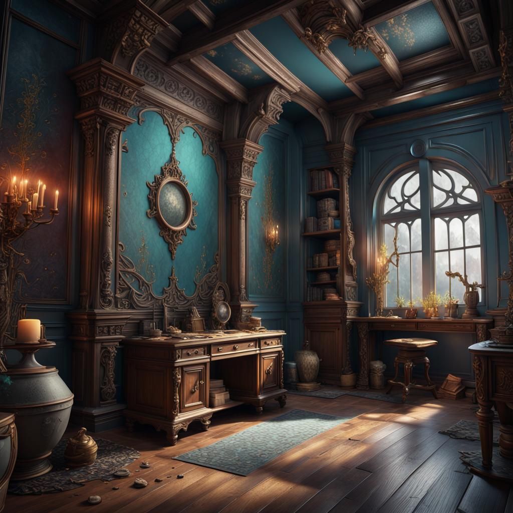 Fantastical Room in Detailed Matte Painting Style