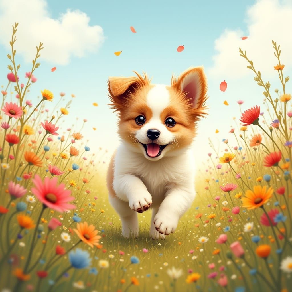 Puppy in Whimsical Floral Wonderland