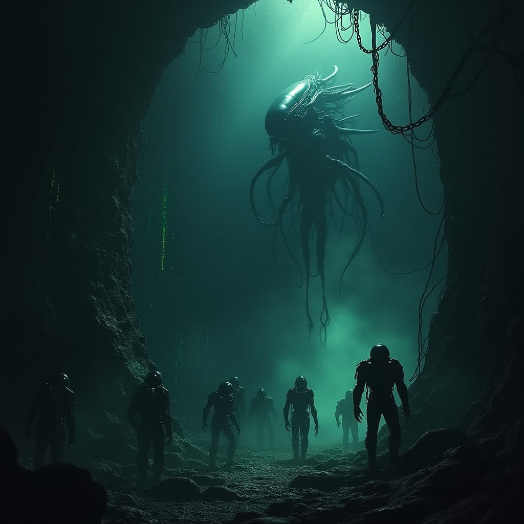 Dark Xenomorph Hive in Surreal Biomechanical Landscape