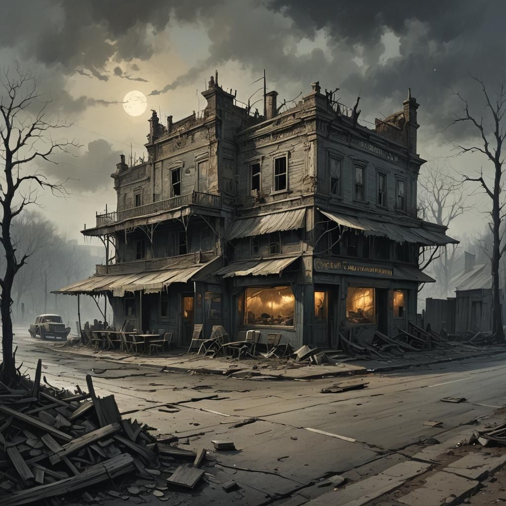 Abandoned Highway Cafe in Gothic Horror Style