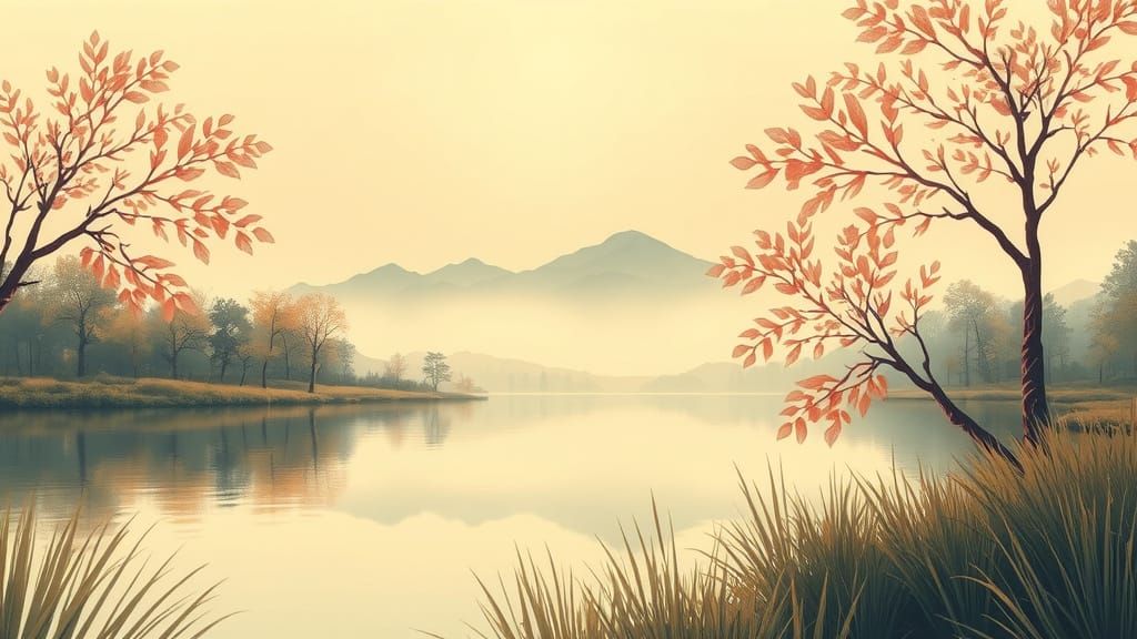 Serenity Oasis with Soft, Pastel-Hued Striped Sky