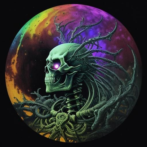 Detailed Fantasy Skeleton Skull in Fauvist Style