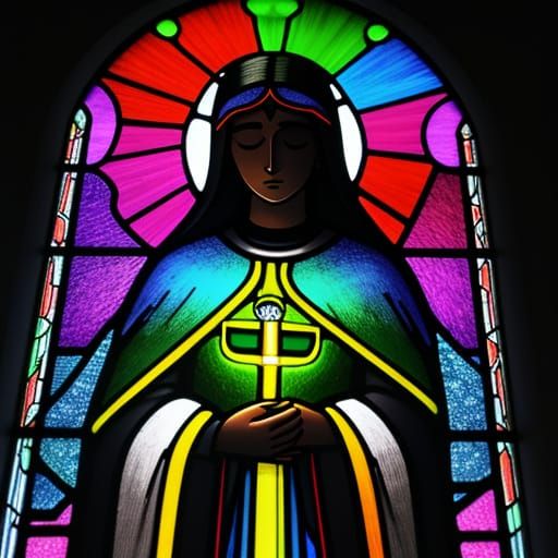 Neon Stained Glass: Female Saint in Prayer