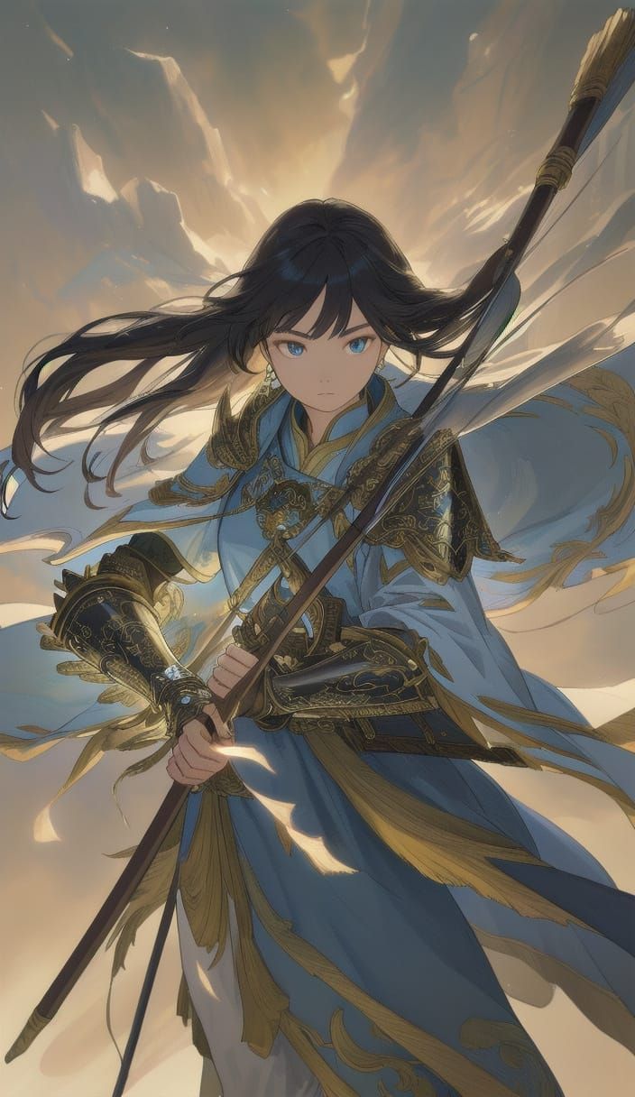 Enchanting Asian Archer in Fantasy Realism Digital Art