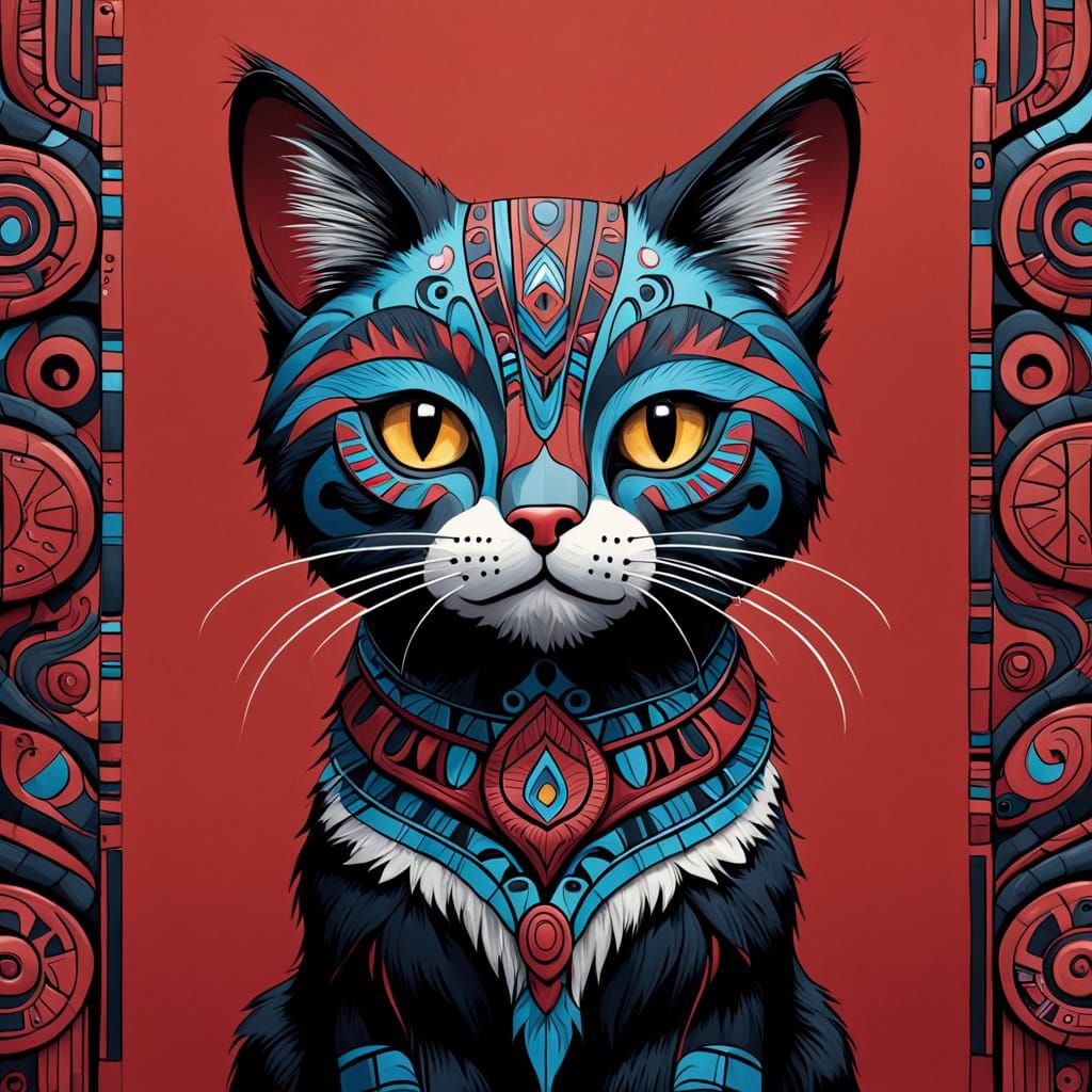 Formline Cat Adorning a Totem Pole