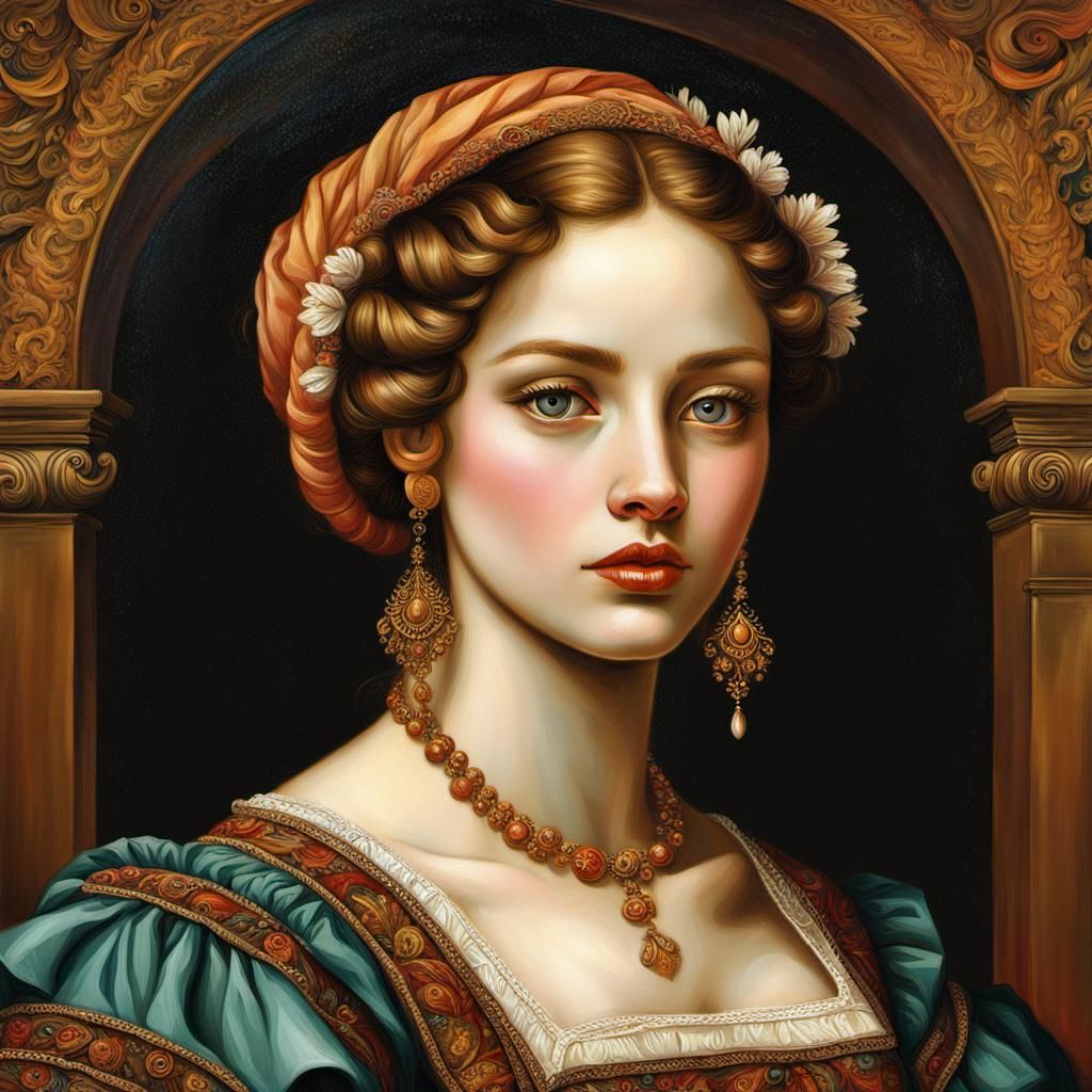 Renaissance Oil Painting of a Beautiful Girl